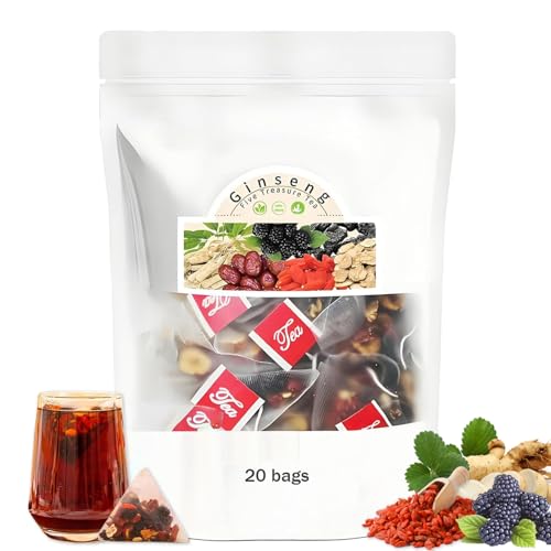 Ginseng Five Treasures Tea Kidney Tea  Ginseng & Mulberry Herbal Teas  Kidney Cleanse Detox Beverage for Women & Men  Nnatural Ingredients Sweet Taste and Aroma 20bags