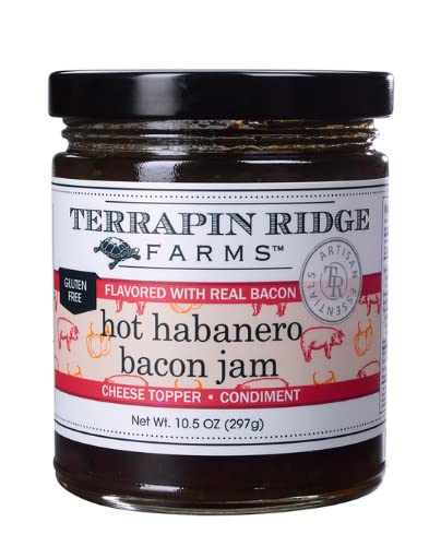 Terrapin Ridge Farms Gourmet Hot Habanero Bacon Jam - Spicy Bacon Jam for Burgers & Appetizers - 10.5 oz Jar
