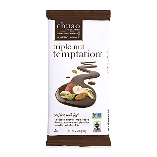 Chuao Chocolatier Triple Nut Temptation Dark Chocolate Gourmet Bars | For Gift Baskets, Birthday, Thank You, Care Package | 10 Pack, 2.8 Oz Each