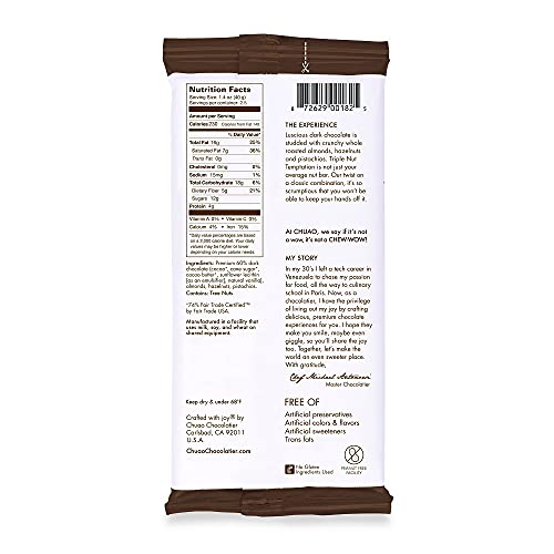 Chuao Chocolatier Triple Nut Temptation Dark Chocolate Gourmet Bars | For Gift Baskets, Birthday, Thank You, Care Package | 10 Pack, 2.8 Oz Each
