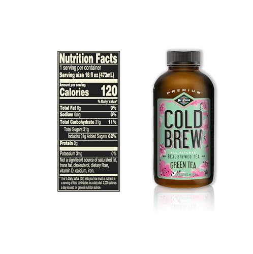 Arizona Cold Brew Green Tea - Premium Cold Brew Iced Tea With Cane Sugar (Pack Of 12)