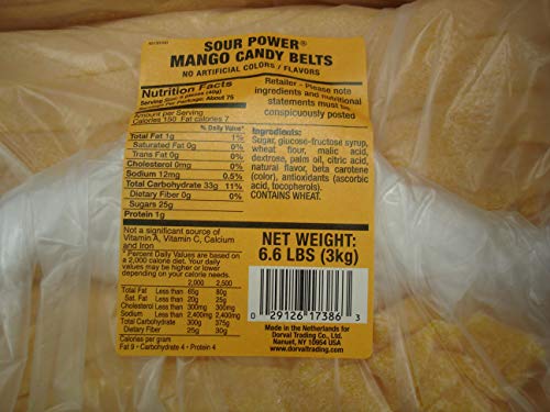 Sour Power Unwrapped Candy Belts, Mango, 6.6 Pound, 105.6 Ounce