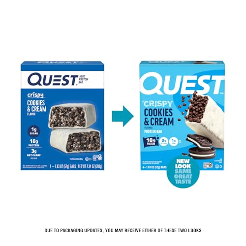 Quest Nutrition Crispy Cookies & Cream Hero Protein Bar  18g Protein  1g Sugar  3g Net Carb  Gluten Free  Protein Snack  Keto Friendly  4 Count