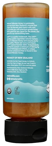 MELORA Manuka Honey | Raw, Unfiltered, Organic | UMF 10+, MGO 265+ | 12 oz Squeeze Bottle | UMF 10 - 12 oz Bottle