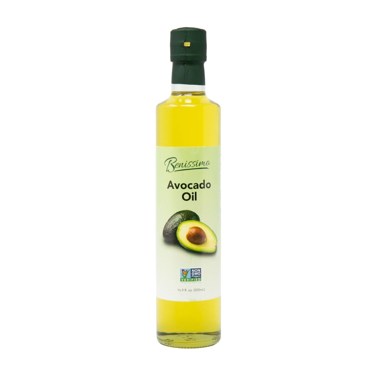 Benissimo 100% Pure Avocado Oil, Cold-Pressed Cooking Oil, 500ml Glass Bottle, Allergen-Free, Non-GMO