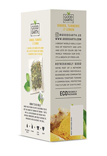 Good Earth Sensorial Blend Flavored Herbal Tea Ginger, Turmeric and Lemon, No Artificial Color, No Preservatives, 15 Bag (Pack o