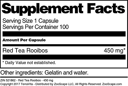 Terravita Red Tea Rooibos compact pieces - 450 mg, 100 Count, Herbal dietary product