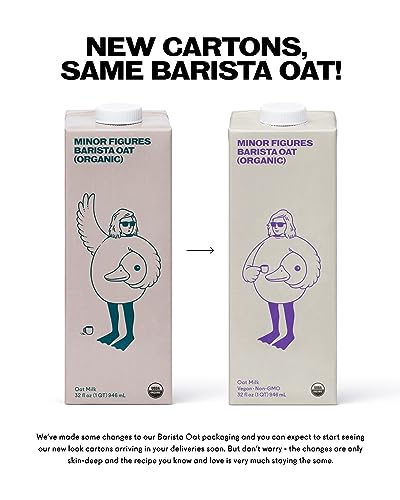 Minor Figures - Oat Milk  Organic Barista  32 Fl oz x 6 Cartons  Dairy Free & Vegan  No Added Sugar  Long Shelf Life  6 pack