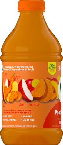 V8 Peach Mango 100% Fruit and Vegetable Juice, 46 Fl Oz Bottle, Pack of 1