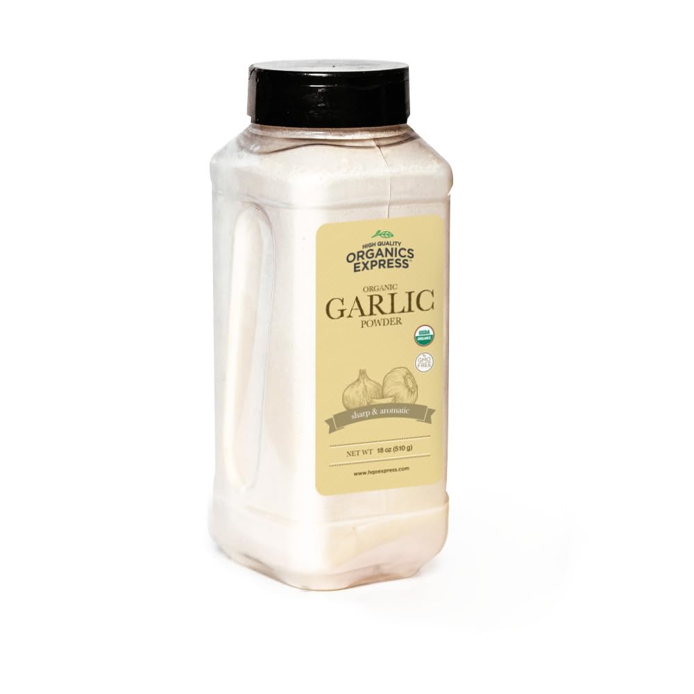 HqO Organic Garlic Powder - Non-GMO, Kosher, USDA Certified - 18 oz Chef Jar