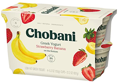 Chobani Low-Fat Greek Yogurt Strawberry Banana on the Bottom 5.3oz 4-pack