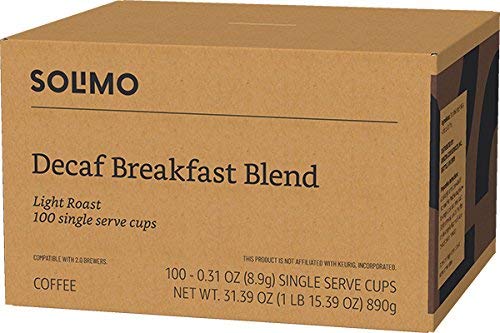 large online retailer Brand - Solimo Decaf Light Roast Coffee Pods, Breakfast Blend, Compatible with Keurig 2.0, 100 Count