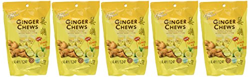5 Packs Of Prince Of Peace 100 Percent Natural Ginger Candy Chews (Lemon, 4 Ounce)