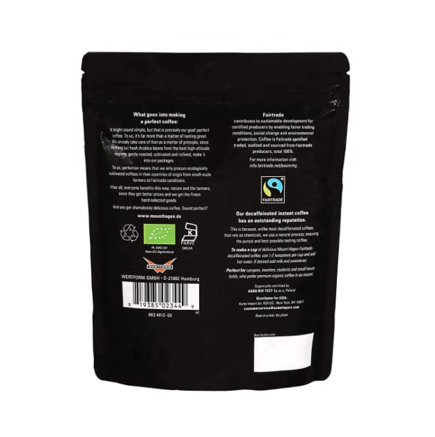 Mount Hagen Jar + Resealable Pouch Decaf Organic Freeze Dried Instant Coffee - Combo Pack | Eco-friendly, Fair-Trade, Medium Roa