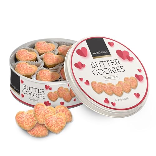 Mattigans Pink Heart Butter Cookies Danish Style Cookie, 12 Oz Tin 2-Pack, Gourmet Gifts For Birthday, Special Occasions, Assorted Cookie Dessert Sweets, Two Reusable Metal Tin
