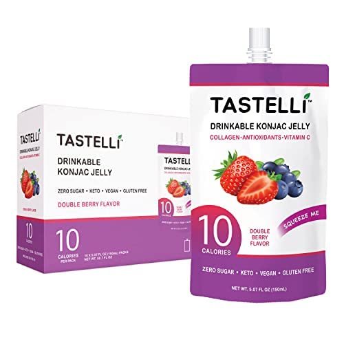 Tastelli Konjac Jelly Infused With Collagen + Vitamin C + Antioxidants / 10 Calories, Vegan, Zero Sugar/Healthy Drinkable Desser