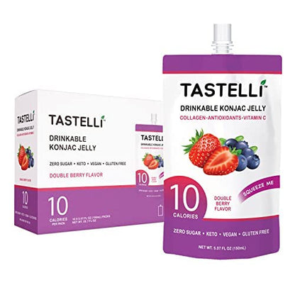 Tastelli Konjac Jelly Infused with Collagen + Vitamin C + Antioxidants / 10 Calories, Vegan, Zero Sugar/Healthy Drinkable Desser