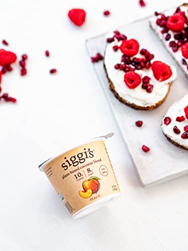 siggis Plant-Based Coconut Blend, Peach, 5.3 oz. Cup - Single Serving Dairy Free Snack, More Protein Than Sugar