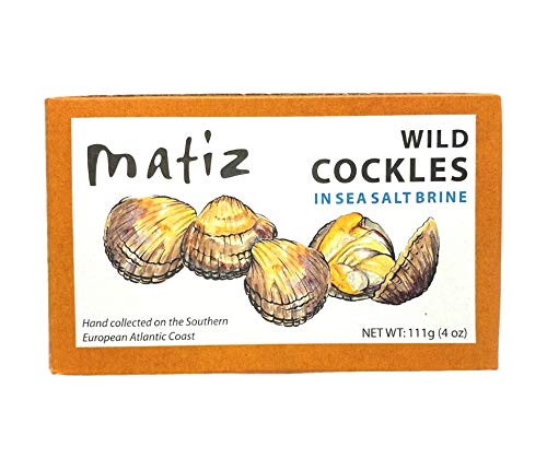 Matiz España Wild Cockles From Galicia, Spain In Natural Sea Salt Brine (4 Oz.) Spanish Berberechos, Small Clams, Hand Packed, Size 45/55 (Pack Of 1)