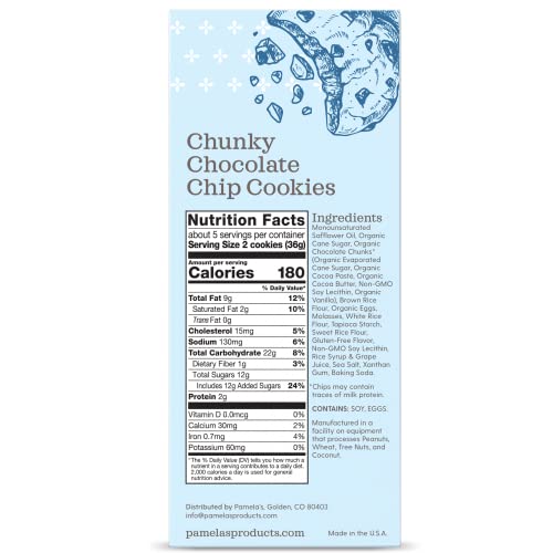 Pamela'S Products Chunky Chocolate Chip Gluten Free Cookies, 6.25 Oz, 6 Count