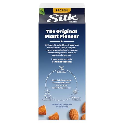 Silk Original Protein Almond Milk, Dairy Free, Gluten Free, Seriously Creamy Vegan Milk with 50% More Calcium than Dairy Milk, 5