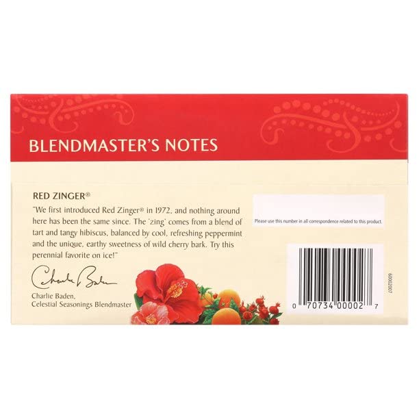 Celestial Seasonings Herbal Tea, Red Zinger, Caffeine-Free, 20 Bags per Pack, Pack of 2