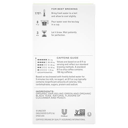 TAZO Organic Peachy Green Tea Bags, Green & Black Tea Blend with Sweet Peach Flavor, Caffeinated Tea, 120 Total Bags (20ct - Pac
