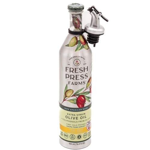 Fresh Press Farms Cold Pressed High Polyphenol Pure Gold Extra Virgin Olive Oil  16.4 Fl Oz  Georgia Grown  100% American Made  Unrefined  Certified Whole30  Non-GMO  Keto  Paleo  Gluten Free