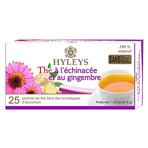 Hyleys Tea Natural Echinacea & Ginger Root Green Tea - 25 Tea Bags - (100% Natural, Sugar Free, Gluten Free And Non-Gmo)