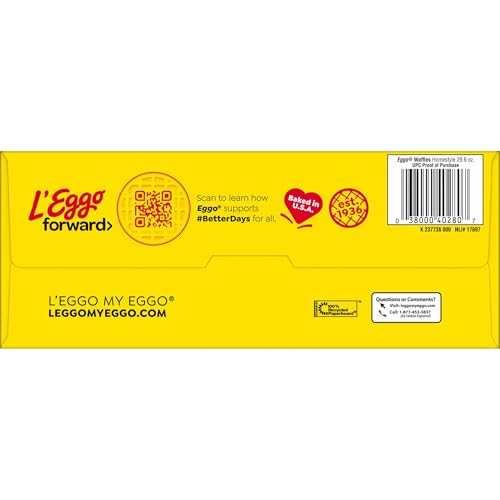Eggo Frozen Waffles, Frozen Breakfast, Breakfast Food, Family Pack, Homestyle, 29.6oz Box (24 Waffles)