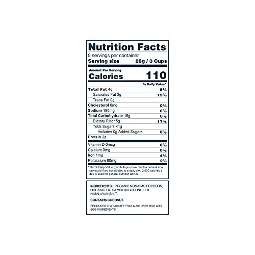 Lesserevil Himalayan Pink Salt Organic Popcorn, No Artificial Ingredients, Coconut Oil, Pack Of 5, 5 Oz Bags