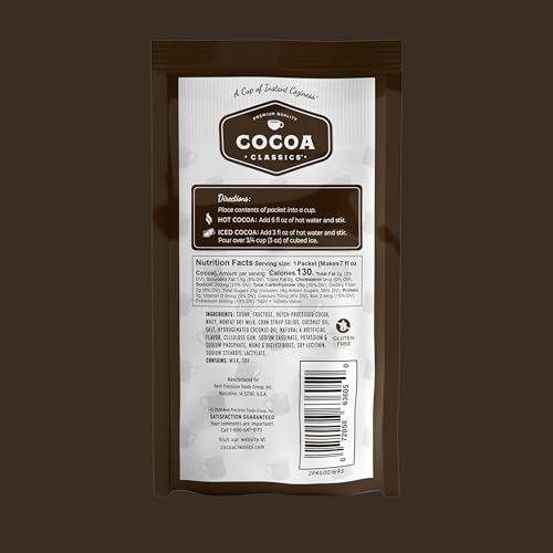 Cocoa Classics Dark Chocolate Cocoa Mix  Sweet  Smooth  Intense Dark Chocolate Flavored  Make Hot or Iced Cocoa  Gluten Free  Kosher Dairy Friendly  1.25oz Packets (Pack of 36)