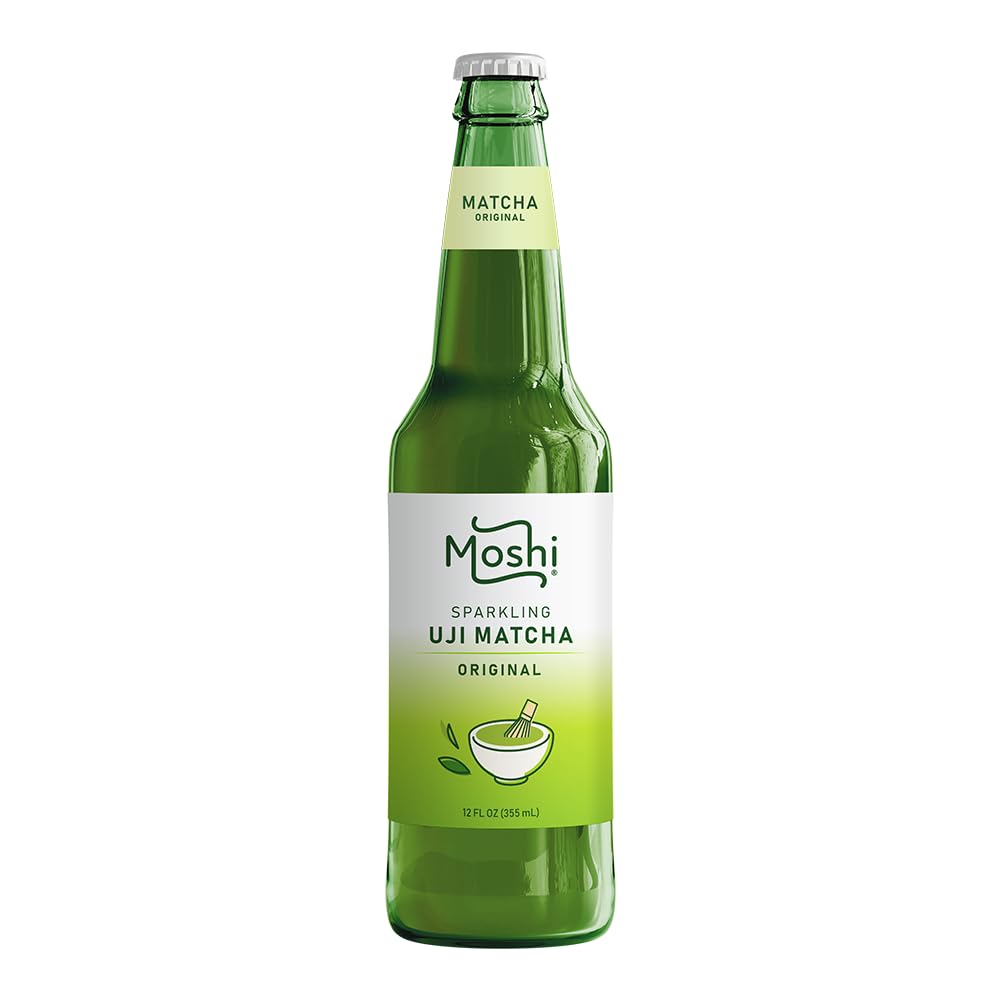 Moshi Sparkling Drinks - Original Matcha - 12 Bottles - Caffeine-Free, Refreshing Beverage