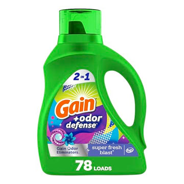 Gain + Odor Defense Liquid Laundry Detergent, Super Fresh Blast Scent, 113 Oz, 78 Loads, He Compatible