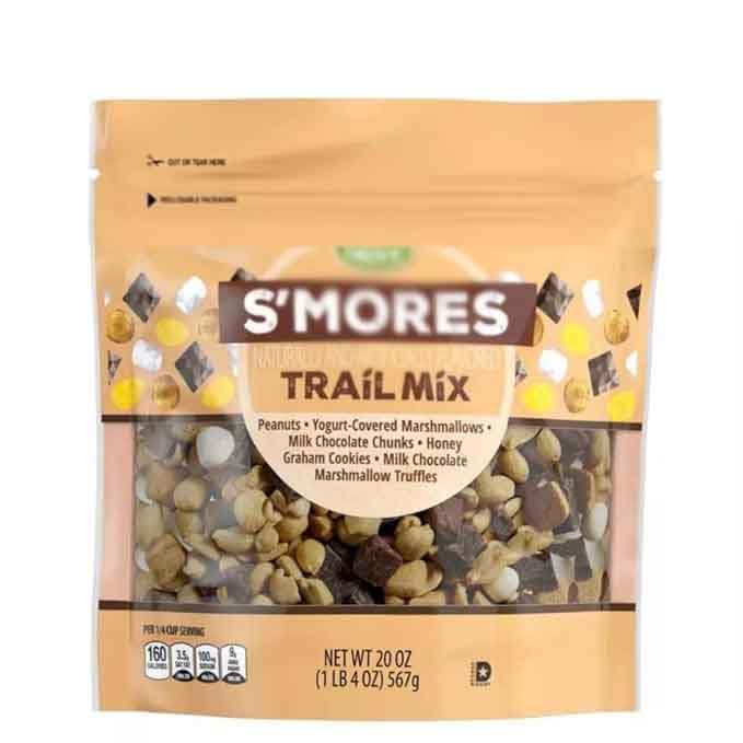 Smores Nut Trail Mix Wih Chocolate: Peanuts, Yogurt Flavored Marshmallow Bites, Milk Chocolatey Chunks, Graham Cookie Squares &