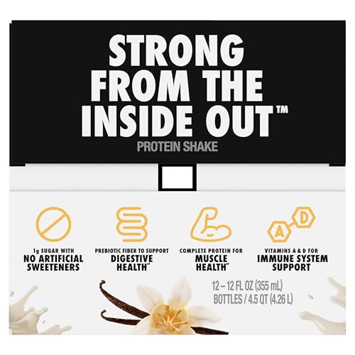 Oikos Protein Shake  Vanilla  30g High Protein Drinks  Shelf Stable  Ready to Drink  5g Prebiotic Fiber  12 fl oz Bottle  12 Count