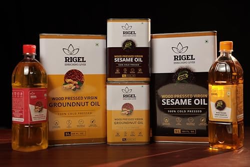 Rigel Spices Cold Pressed Sesame Oil | Gingelly Oil | Naturally Processed | (5L Can (169 Fl Oz))