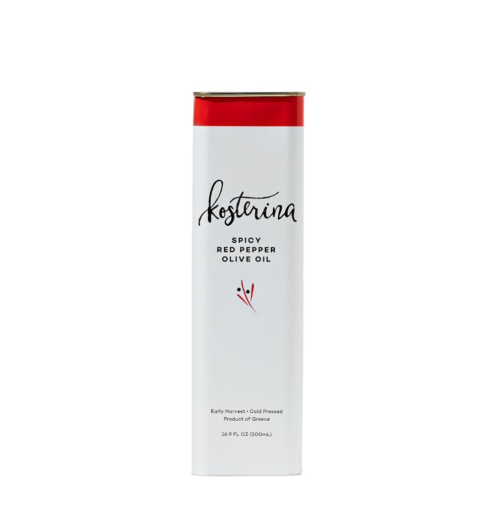 Kosterina Spicy Red Pepper Olive Oil Tin, Cold-Pressed Greek Olive Oil, 16.9 Fl Oz