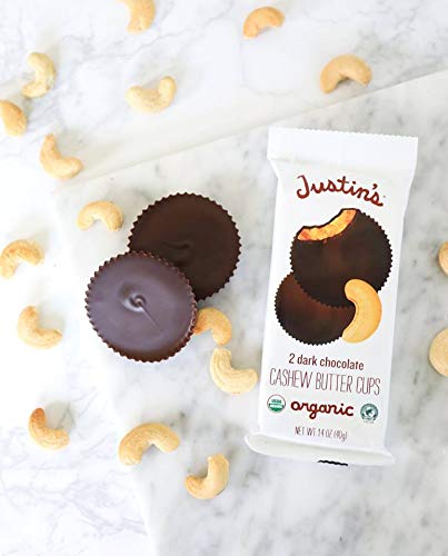 Justin'S Organic Dark Chocolate Cashew Butter Cups, Rainforest Alliance Certified Cocoa, Gluten-Free, Responsibly Sourcd, 1.4 Ou