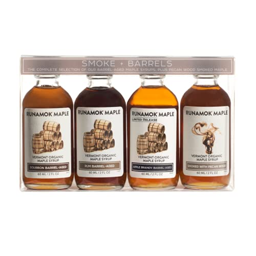 Runamok Organic Maple Syrup Sampler - Smoke & Barrels Collection - 2 oz (4 count) - Unique Smoked & Barrel Aged Maple Syrup