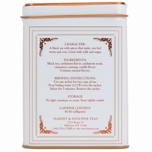 Harney & Sons Chai, Spiced Black Tea, 20 Sachets | Brew Masala Chai At Home, Classic Collection