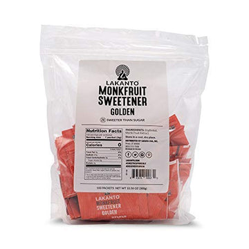 Lakanto Golden Monk Fruit Sweetener With Erythritol Packets - Raw Cane Sugar Replacement, Zero Net Carbs, Zero Calorie, Sweeten