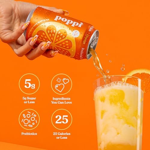 poppi Sparkling Prebiotic Soda with Apple Cider Vinegar, Orange Flavor, 12 Fl Oz, Pack of 12