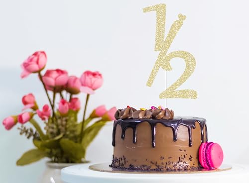 LOVENJOY 6 Months Cake Topper, Gold Glitter, Cardstock, Model ZC-HB-1/2G, Baby Birthday Decoration