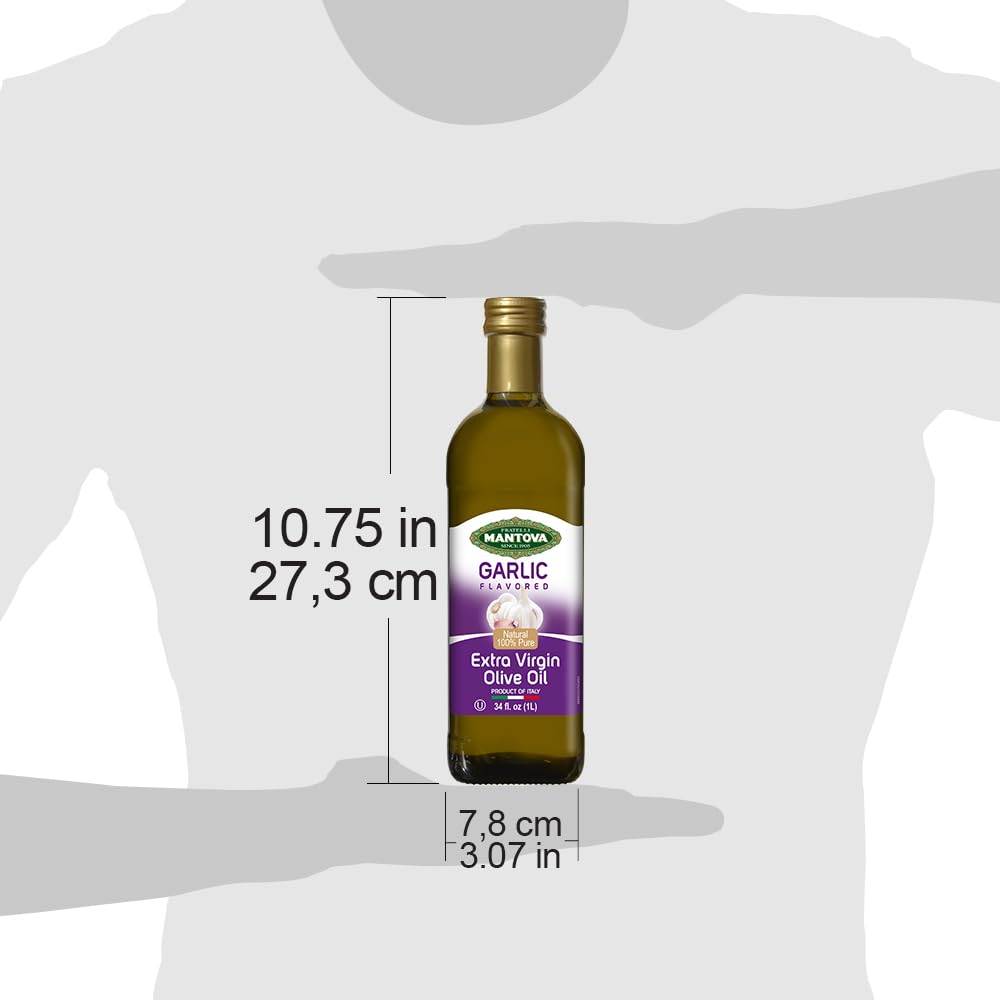 Mantova Garlic Extra Virgin Olive Oil, Cold-Pressed, 34 Fl Oz, Imported from Italy, Ideal for Salads and Dipping