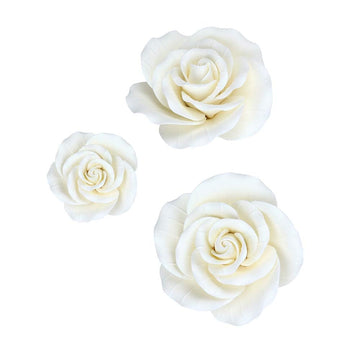 O'Creme Garden Roses Gumpaste Flower Set - White Edible Flowers For Cake Decorating - Sugar Paste Flowers For Cakes, Candy, Cupc