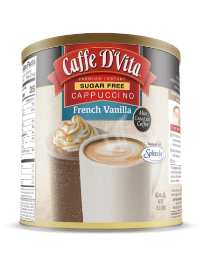 Caffe DVita Sugar Free French Vanilla Cappuccino Instant Coffee Powder Mix, 24 Ounce Can, Gluten Free, 99% Caffeine Free