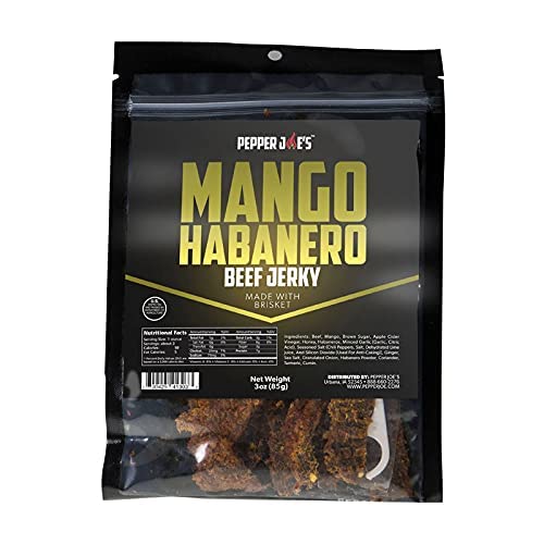Pepper Joes Mango Habanero Beef Jerky - Premium Beef Jerky Brisket Cuts Covered With Spicy Habanero Peppers, Mango, Lime, Honey,