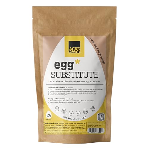 Acremade Plant-Based Egg Substitute, Dry Powder, Shelf Stable, Vegan, Gluten Free, Soy-Free, Low Sodium, Non-Gmo, Natural Egg Replacer, 3 Grams Pea Protein Per Serving (1 Pack (5.6 Oz))