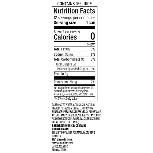 Starry Zero Sugar Lemon Lime Soda  12 Fl Oz Cans (Pack of 12)